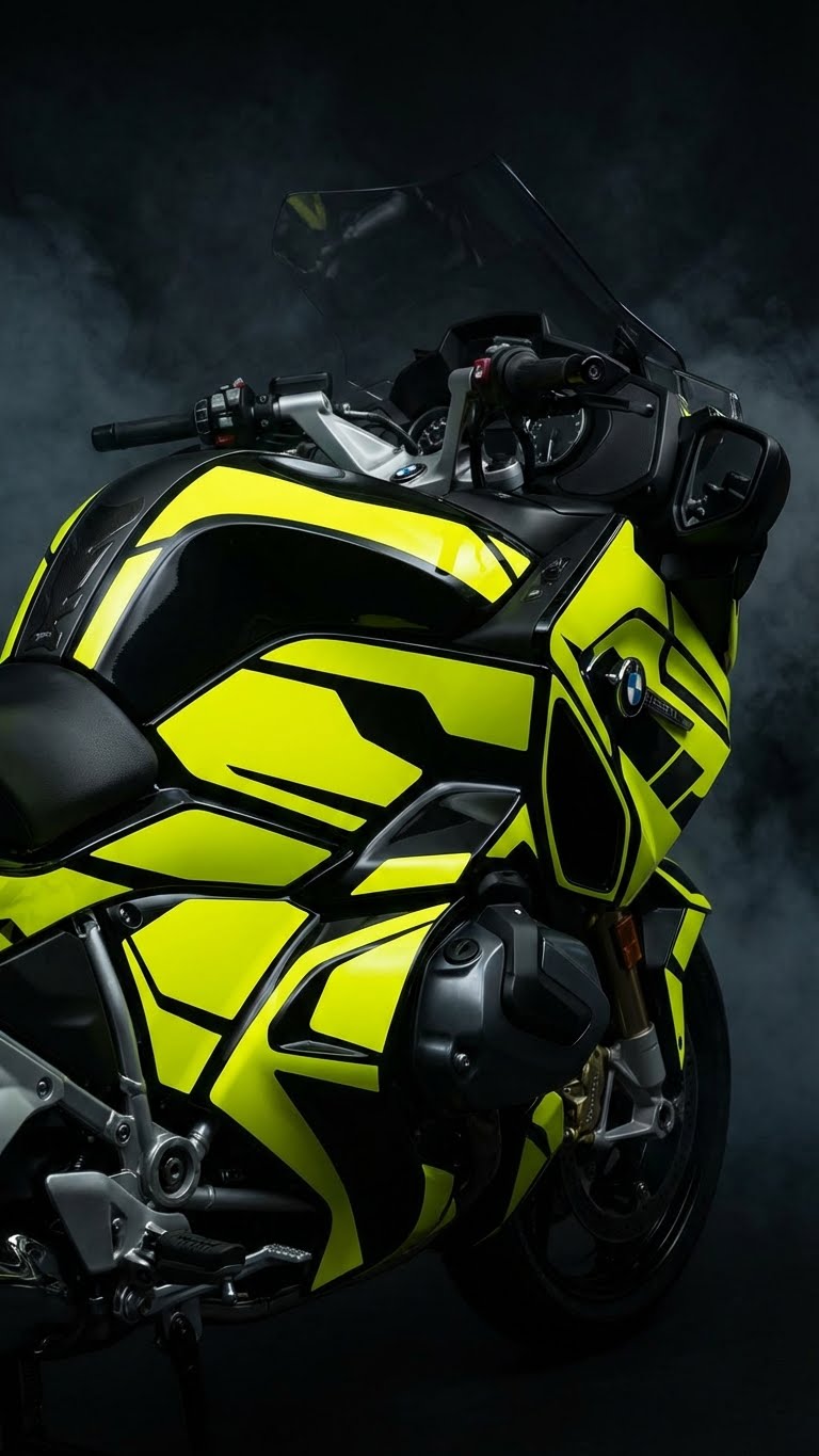 Kit déco Yamaha Tracer jaune fluo et noir pour moto touring.